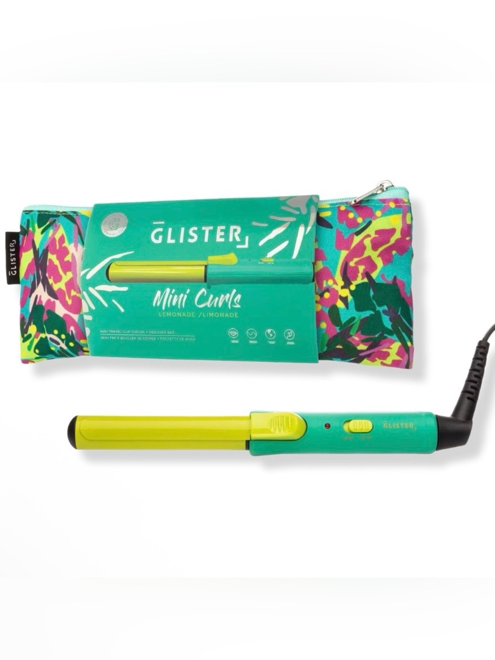 Glister Mini Curls Black Tourmaline Gem Travel Clip Curler with Pouch